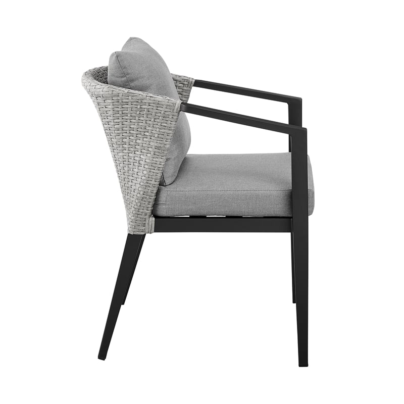 Armen Living Aileen Outdoor Fabric/Rattan Dining Chairs in Gray/Black (Set of 2)