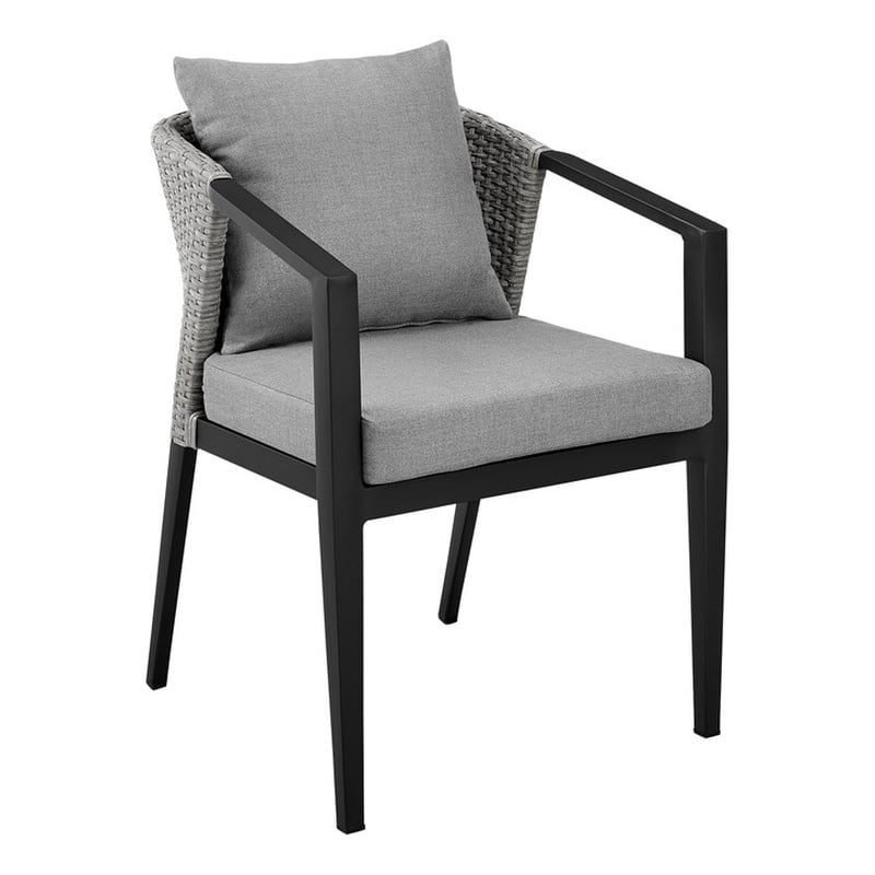 Armen Living Aileen Outdoor Fabric/Rattan Dining Chairs in Gray/Black (Set of 2)
