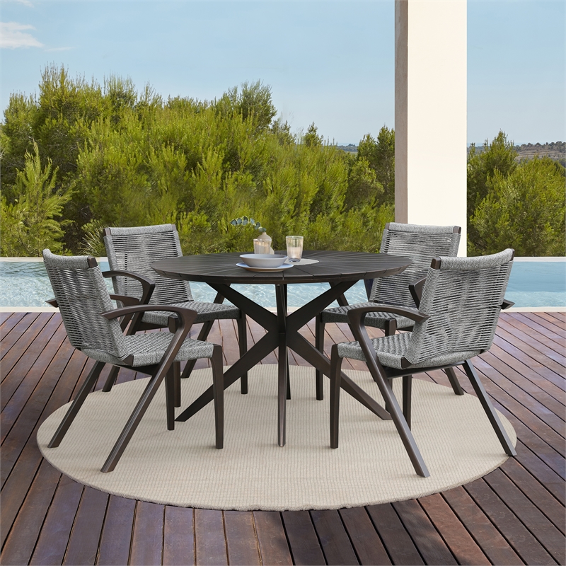 Armen Living Sachi 5-Piece Outdoor Wood/Concrete Dining Set in Dark Brown/Gray