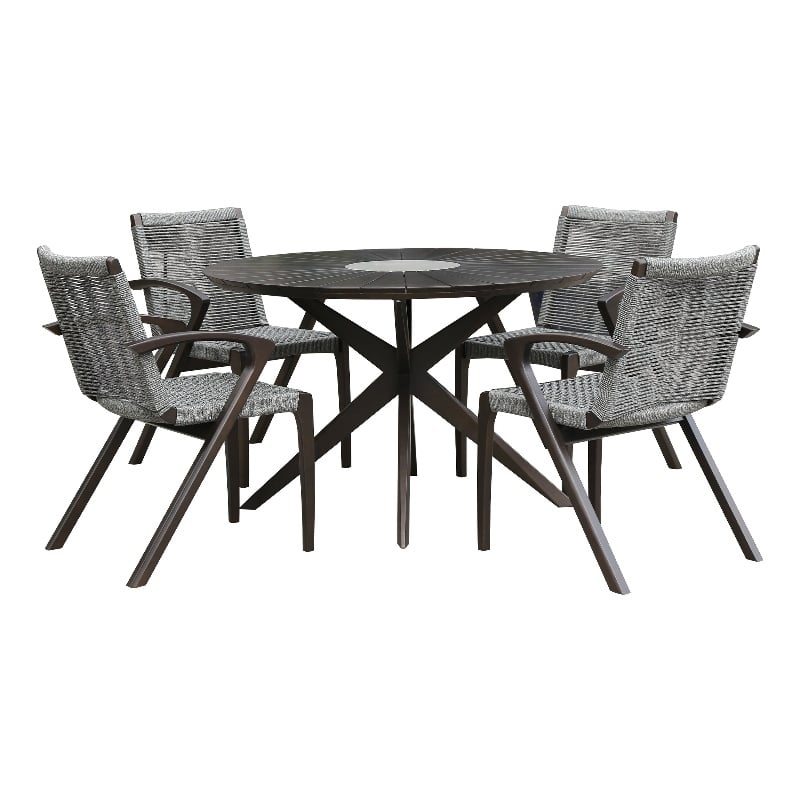 Armen Living Sachi 5-Piece Outdoor Wood/Concrete Dining Set in Dark Brown/Gray