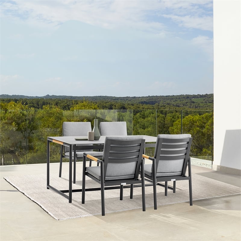 Armen Living Royal 5-Piece Outdoor Aluminum/Fabric Dining Set in Black/Dark Gray
