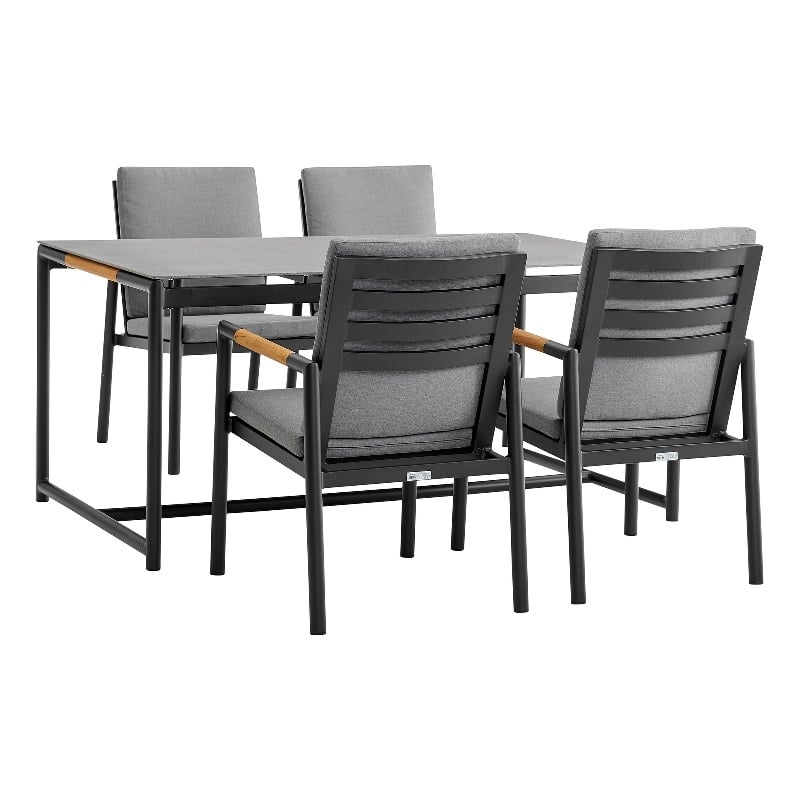 Armen Living Royal 5-Piece Outdoor Aluminum/Fabric Dining Set in Black/Dark Gray