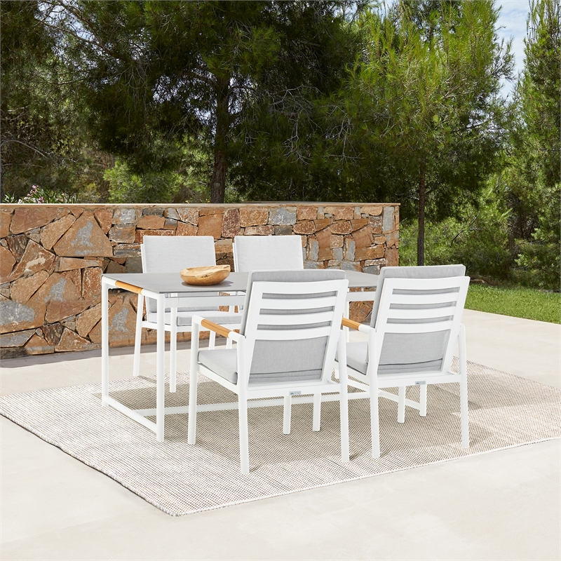 Armen Living Royal 5-Piece Outdoor Aluminum Dining Set in White/Light Gray