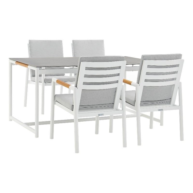Armen Living Royal 5-Piece Outdoor Aluminum Dining Set in White/Light Gray