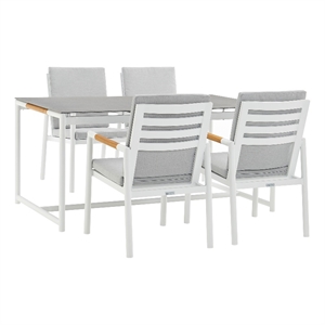 royal 5 piece white aluminum teak outdoor dining set light gray fabric