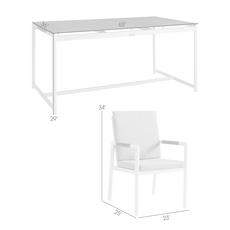 Armen Living Royal 7-Piece Outdoor Aluminum Dining Set in White/Light Gray