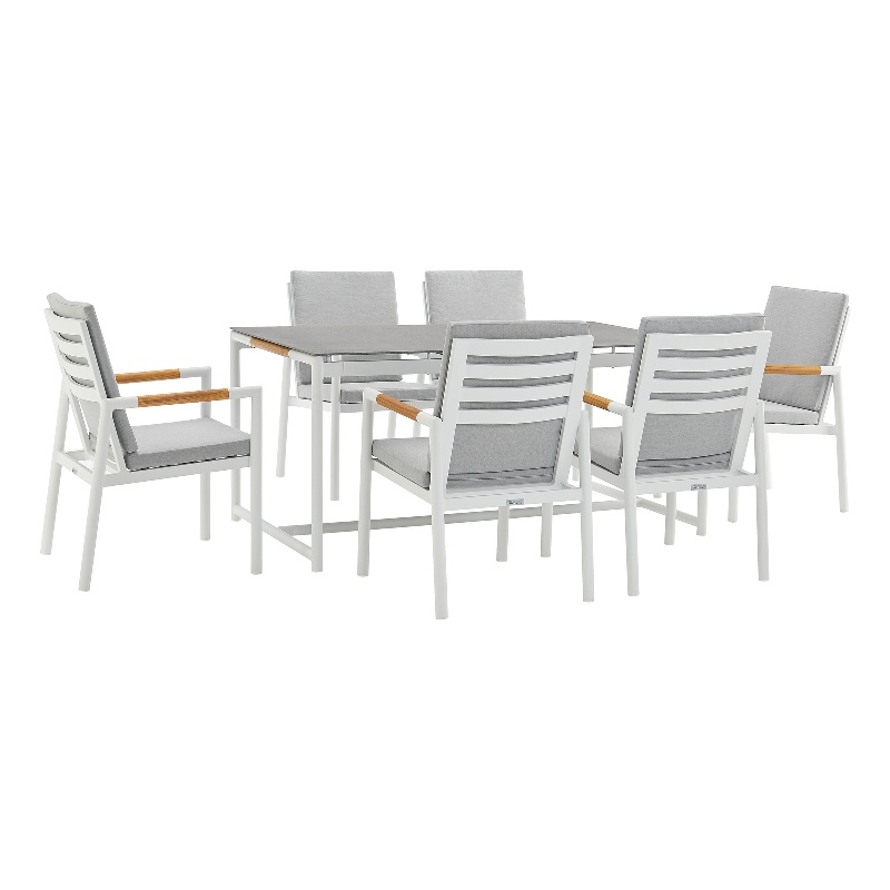 Armen Living Royal 7-Piece Outdoor Aluminum Dining Set in White/Light Gray
