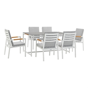 royal 7 piece white aluminum teak outdoor dining set light gray fabric