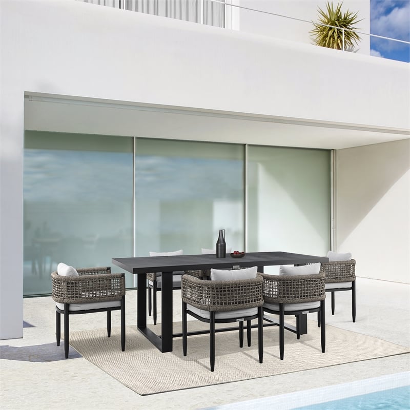 Armen Living Felicia 7-Piece Outdoor Aluminum Dining Table Set in Black/Gray