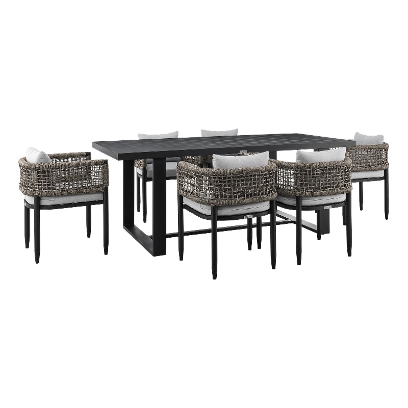 Armen Living Felicia 7-Piece Outdoor Aluminum Dining Table Set in Black/Gray