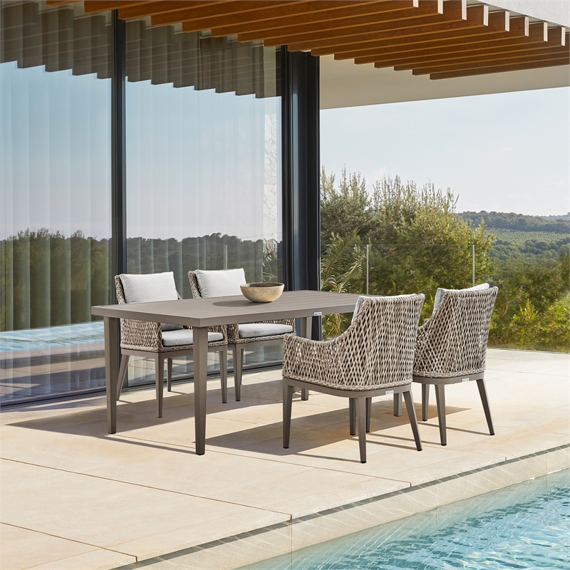 Armen Living Silvana 5-Piece Outdoor Fabric/Aluminum Dining Set in Gray/Brown