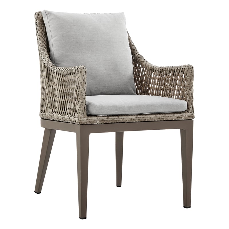 Armen Living Silvana 7-Piece Outdoor Fabric/Aluminum Dining Set in Gray/Brown