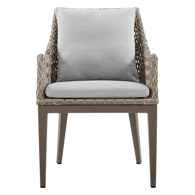 Armen Living Silvana 7-Piece Outdoor Fabric/Aluminum Dining Set in Gray/Brown