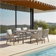 Armen Living Silvana 7-Piece Outdoor Fabric/Aluminum Dining Set in Gray/Brown