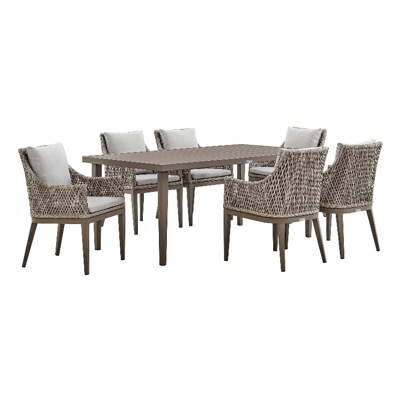 Armen Living Silvana 7-Piece Outdoor Fabric/Aluminum Dining Set in Gray/Brown