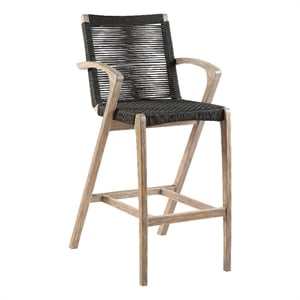 Armen Living Nabila 26&quot Wood/Rope Outdoor Counter Stool in Charcoal/Natural