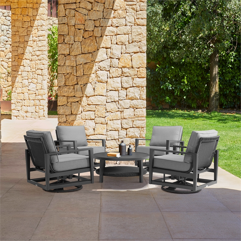 Armen Living Grand 5-Piece Aluminum Outdoor Seating Set in Black/Dark Gray