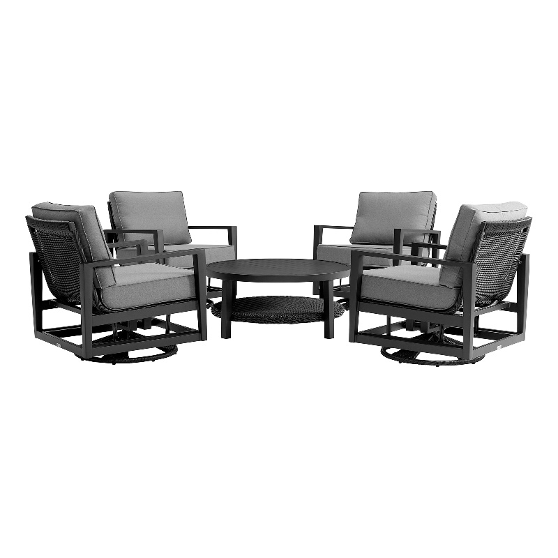 Armen Living Grand 5-Piece Aluminum Outdoor Seating Set in Black/Dark Gray