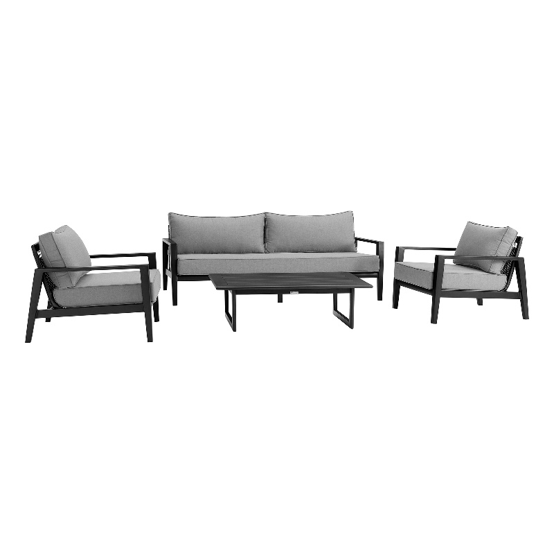 Armen Living Grand 4-Piece Aluminum Outdoor Seating Set in Black/Gray