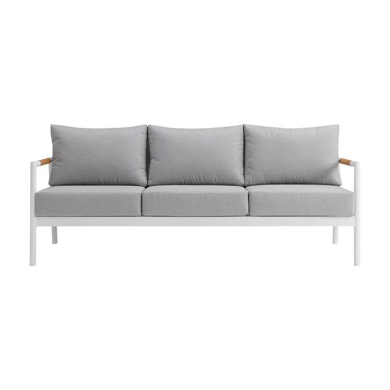 Armen Living Royal 4PC Outdoor Fabric & Aluminum Seating Set in White/Light Gray