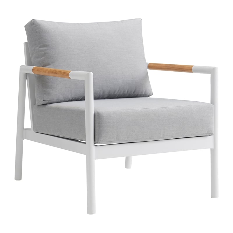 Armen Living Royal 4PC Outdoor Fabric & Aluminum Seating Set in White/Light Gray