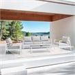Armen Living Royal 4PC Outdoor Fabric & Aluminum Seating Set in White/Light Gray