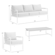 Armen Living Royal 4PC Outdoor Fabric & Aluminum Seating Set in White/Light Gray