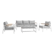 Armen Living Royal 4PC Outdoor Fabric & Aluminum Seating Set in White/Light Gray