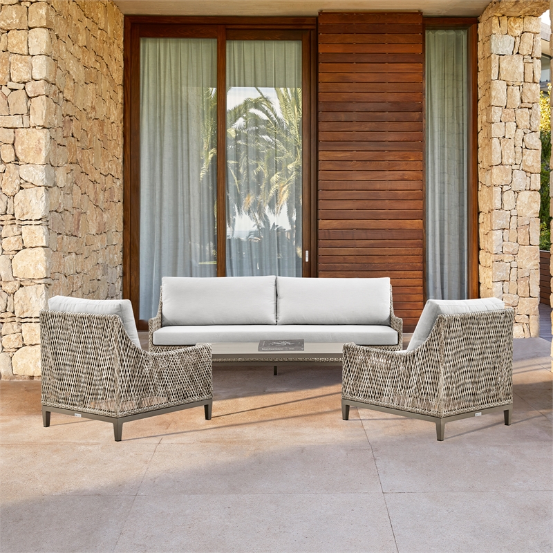 Armen Living Silvana 4-Piece Outdoor Fabric/Aluminum Conversation Set in Gray