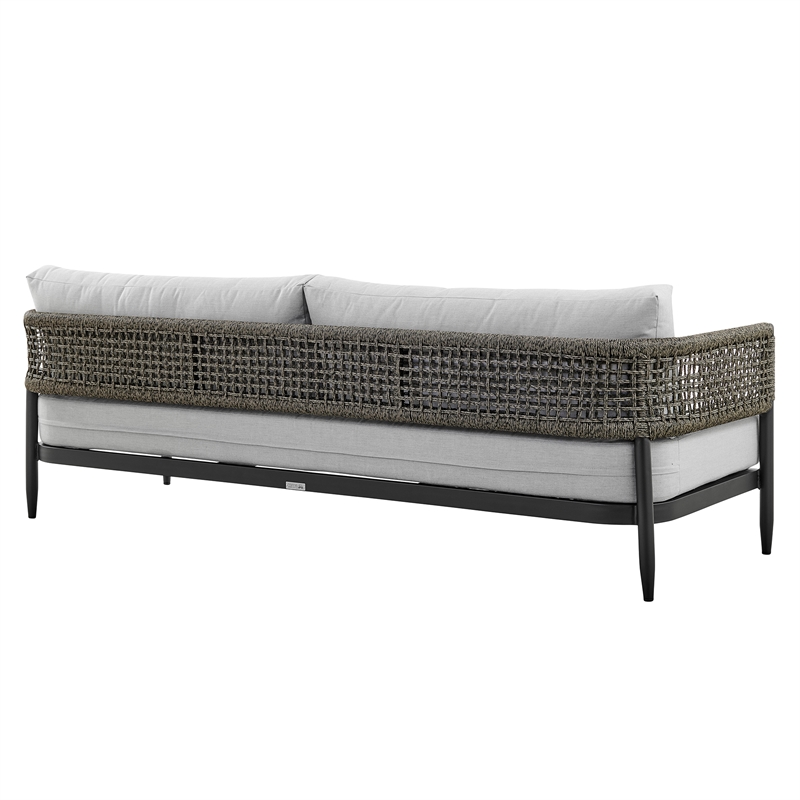 Armen Living Felicia 4PC Wicker / Rattan Outdoor Conversation Set in Black/Gray