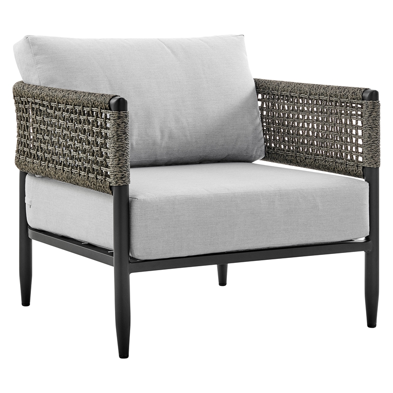 Armen Living Felicia 4PC Wicker / Rattan Outdoor Conversation Set in Black/Gray