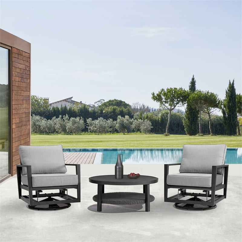Armen Living Grand 3-Piece Aluminum Outdoor Seating Set in Black/Dark Gray