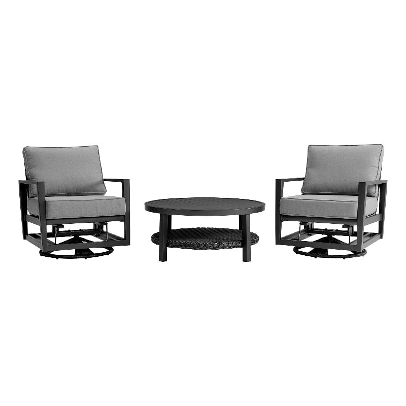 Armen Living Grand 3-Piece Aluminum Outdoor Seating Set in Black/Dark Gray