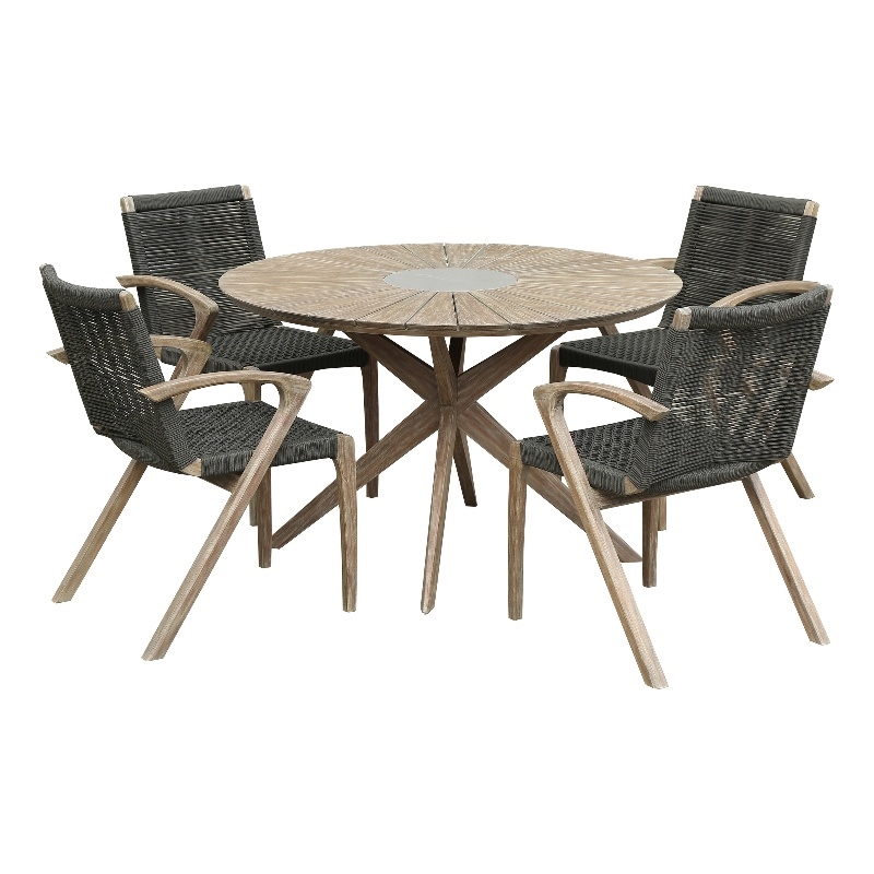 Armen Living Sachi 5-Piece Outdoor Wood/Concrete Dining Set in Light Brown/Gray