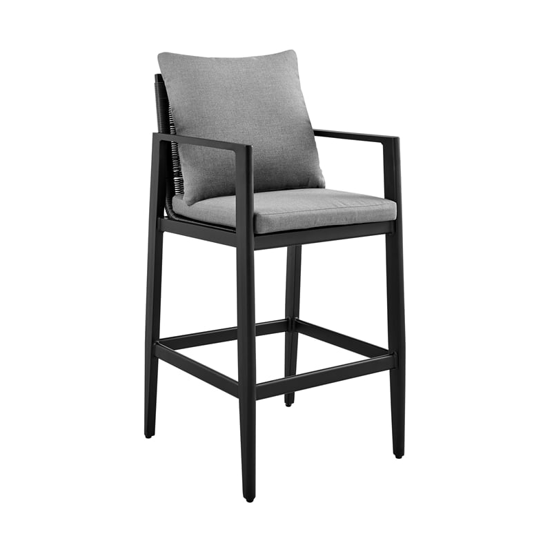 Armen Living Grand 5-Piece Aluminum & Fabric Patio Bar Table Set in Black/Gray