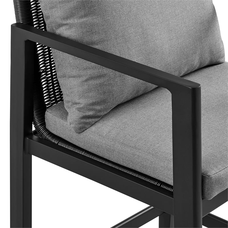 Armen Living Grand 5-Piece Aluminum & Fabric Patio Bar Table Set in Black/Gray