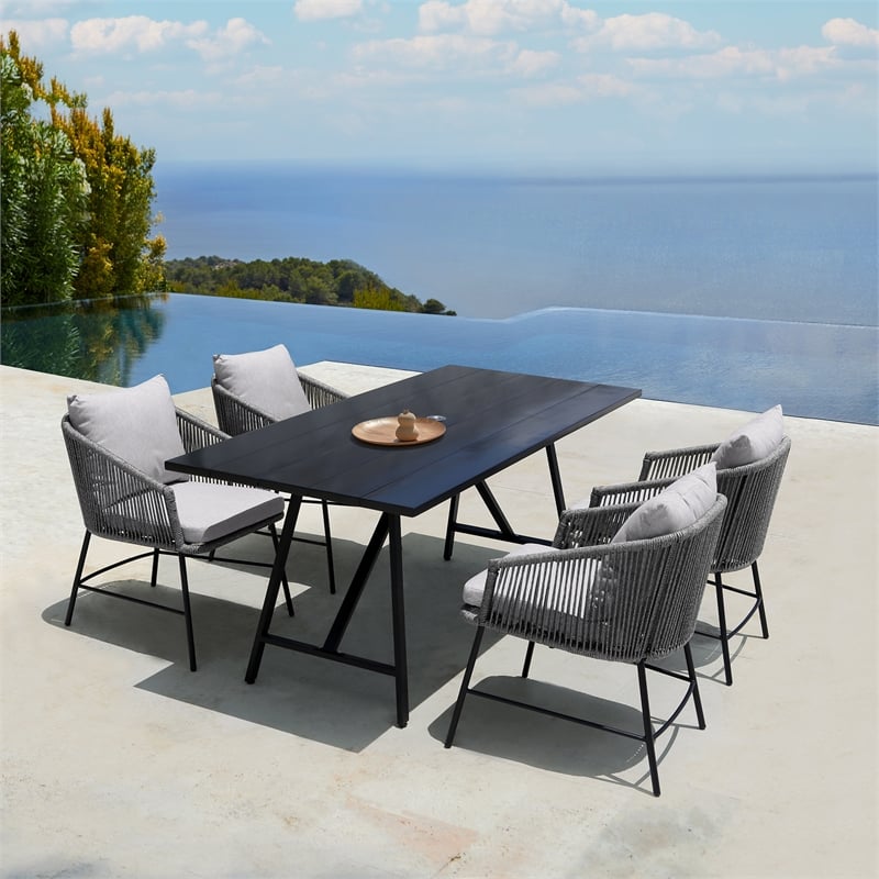 Armen Living Koala/Calica 5-Piece Modern Wood Dining Set in Dark Gray/Black
