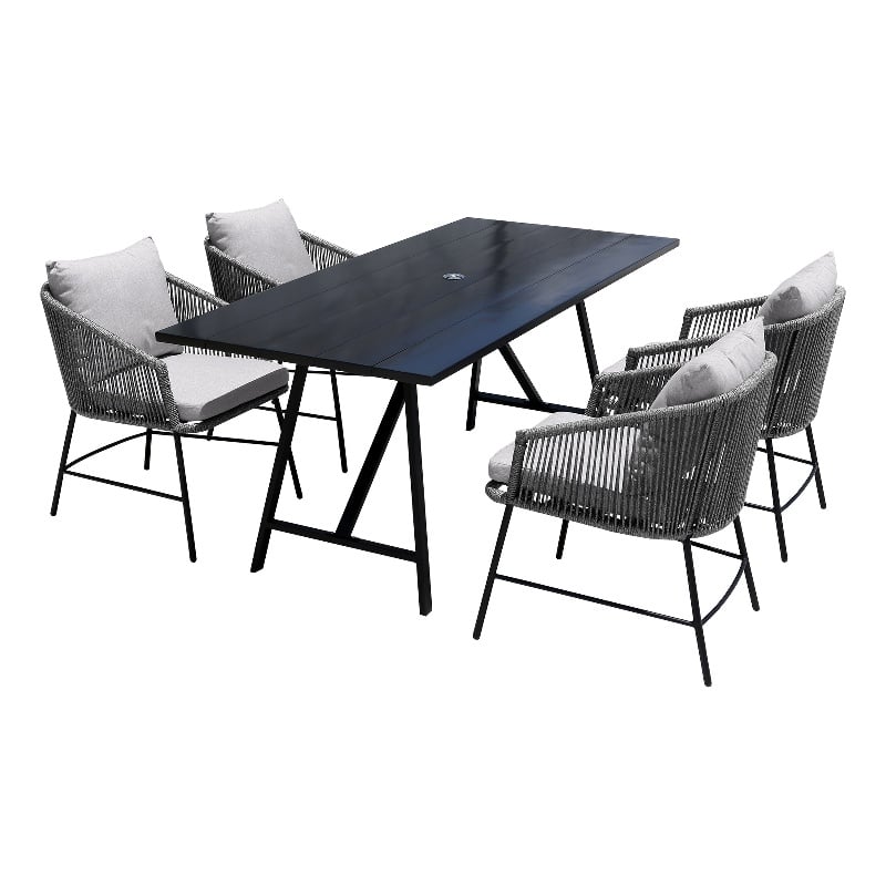 Armen Living Koala/Calica 5-Piece Modern Wood Dining Set in Dark Gray/Black
