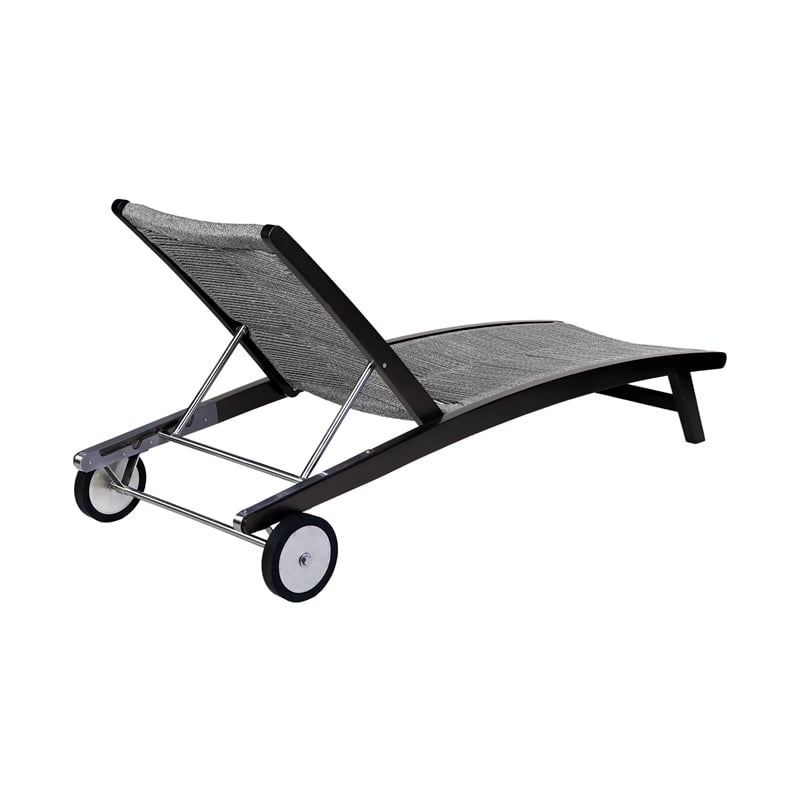 Chateau Patio Adjustable Chaise Lounge Chair in Eucalyptus Wood and Gray Rope