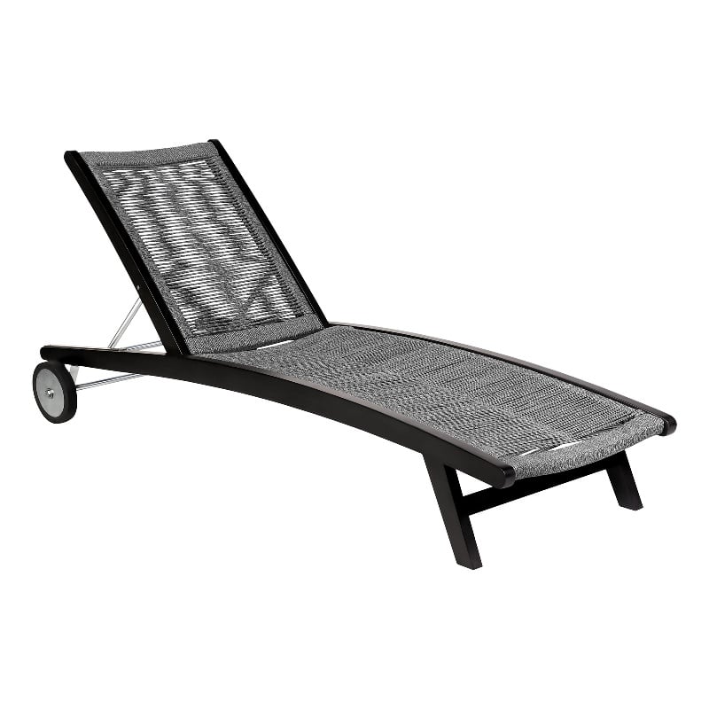 Chateau Patio Adjustable Chaise Lounge Chair in Eucalyptus Wood and Gray Rope
