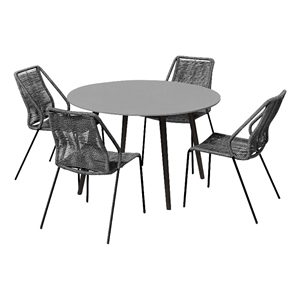 Sydney and Clip Patio 5 Piece Dining Set in Gray Rope with Black Eucalyptus Wood