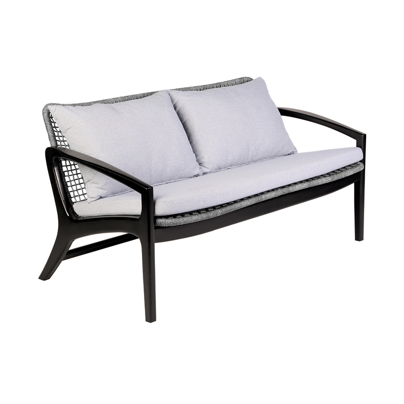 Armen Living Brighton 4-Piece Modern Wood & Fabric Outdoor Set in Gray/Black