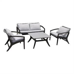 Armen Living Brighton 4-Piece Modern Wood & Fabric Outdoor Set in Gray/Black