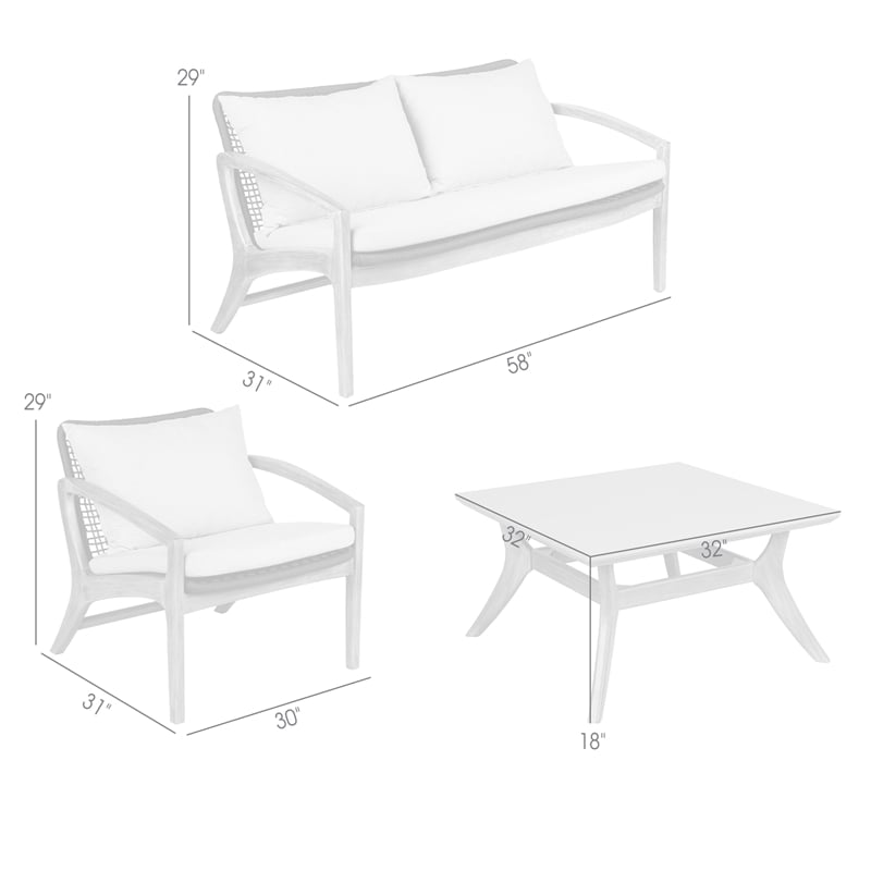 Armen Living Brighton 4-Piece Modern Wood/Fabric Outdoor Set in Natural/Charcoal
