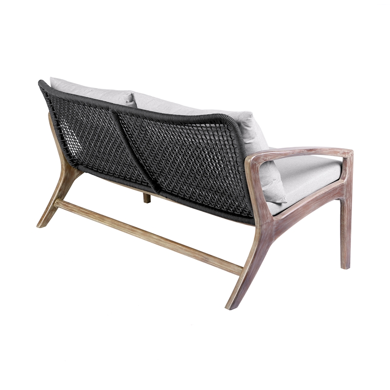 Armen Living Brighton 4-Piece Modern Wood/Fabric Outdoor Set in Natural/Charcoal