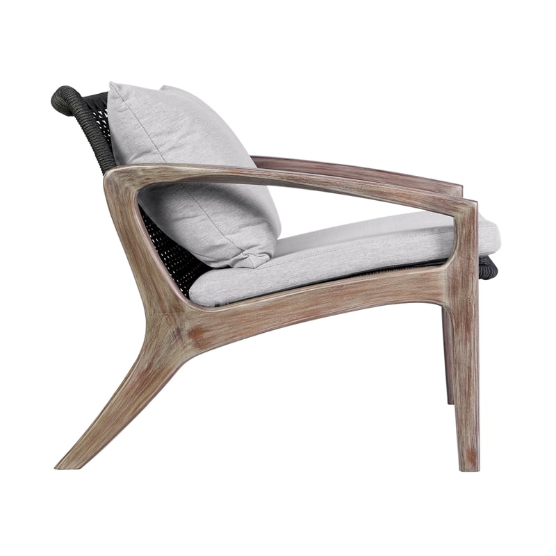 Armen Living Brighton 4-Piece Modern Wood/Fabric Outdoor Set in Natural/Charcoal