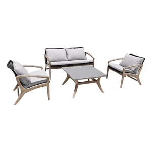Armen Living Brighton 4-Piece Modern Wood/Fabric Outdoor Set in Natural/Charcoal