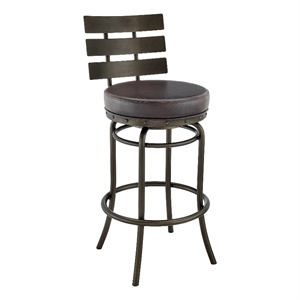 Armen Living Natya 26&quot Faux Leather/Metal Swivel Counter Stool in Brown/Mocha