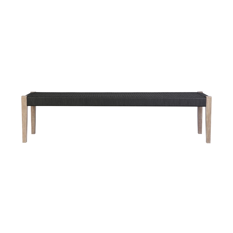 Armen Living Camino Fabric/Wood Indoor Outdoor Dining Bench in Charcoal/Natural