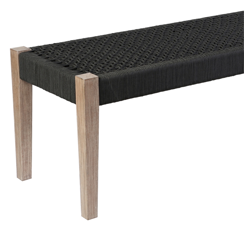 Armen Living Camino Fabric/Wood Indoor Outdoor Dining Bench in Charcoal/Natural